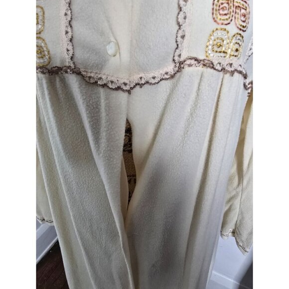 Vintage 70s Cream Boho Prairie Night Gown House Dress Bell Sleeve - Picture 7 of 14
